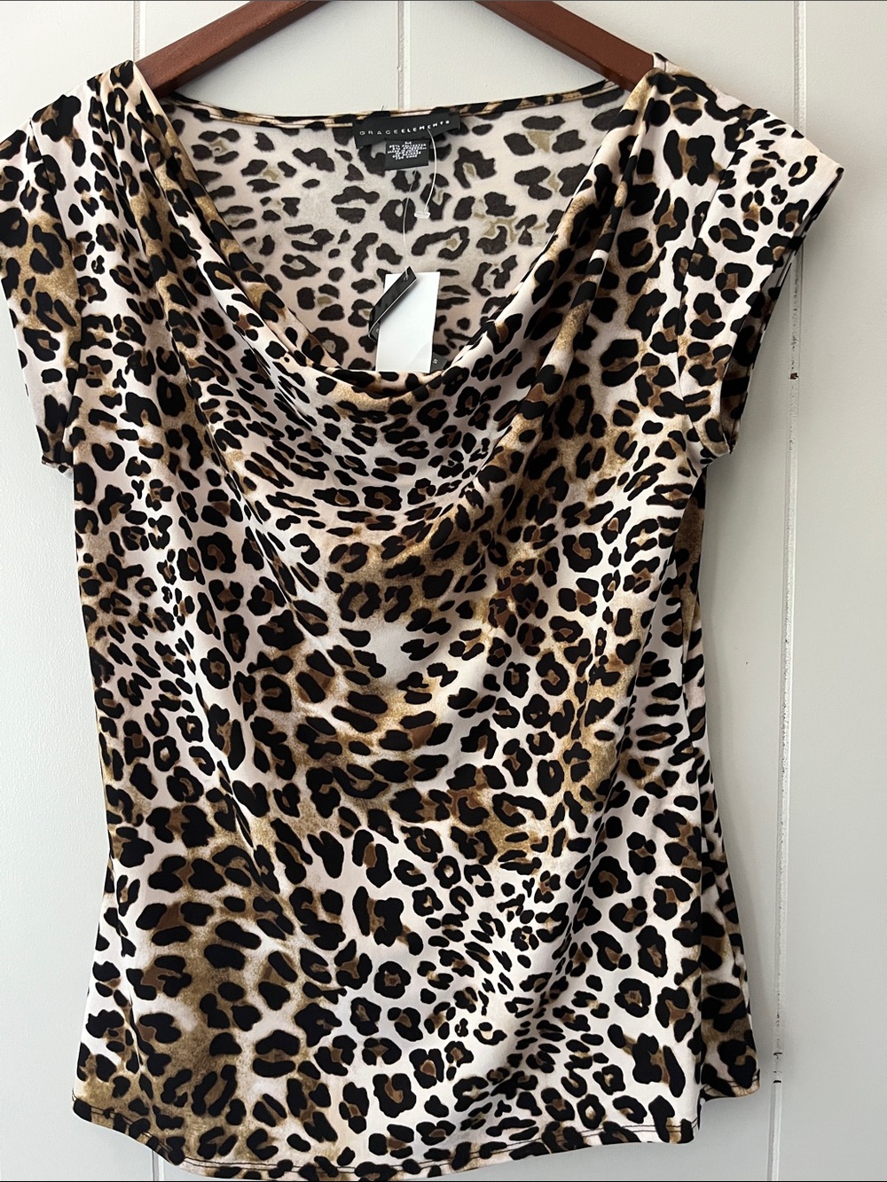 Dana Buchman Leopard Print Cowl Neck Top - Cream/Black/Brown